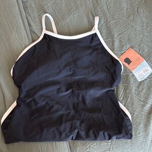 Black Tankini Swim Top with White Trim